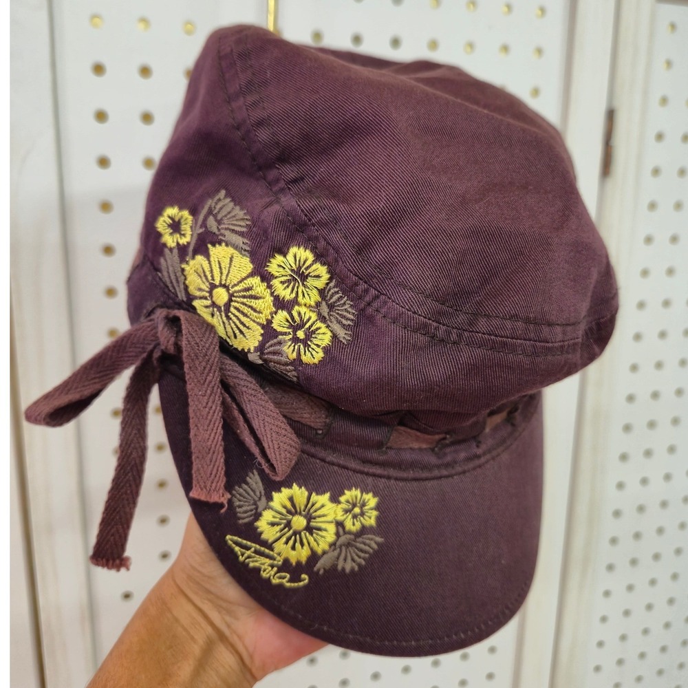 prAna Breathe Women Floral Embroidered Cotton Cadet Military Hat Cap Y2K
